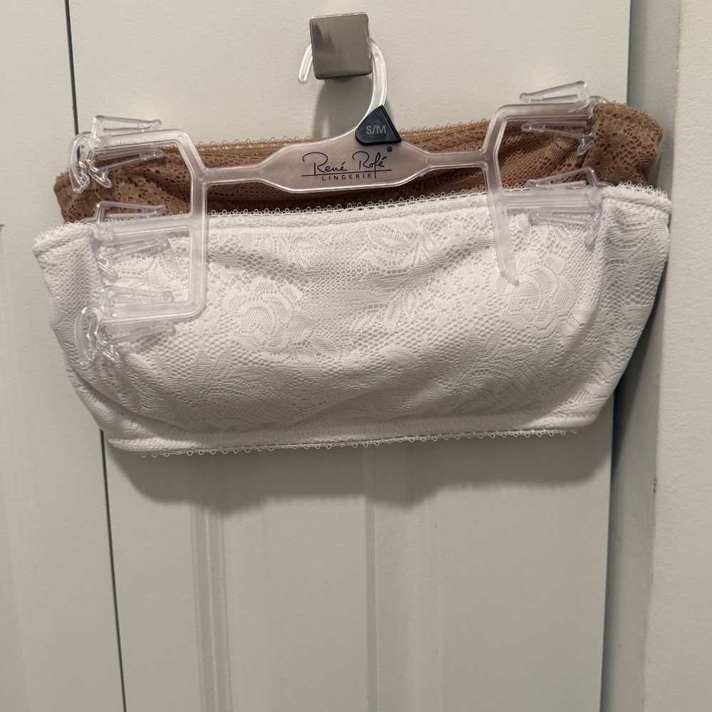 Rene Rofe Lace Bandeau Bralette Set White & Nude (2-Pack)